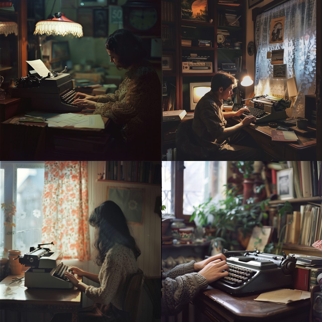 KI generiertes Bild von einer Frau, die an einer Schreibmaschine arbeitet. 
