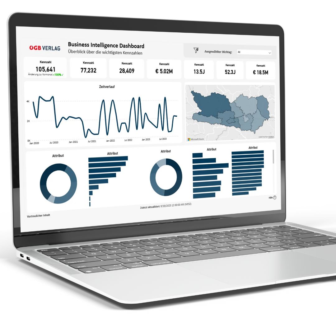 Ein Bild von einem Laptop auf dem ein Dashboard angezeigt wird.